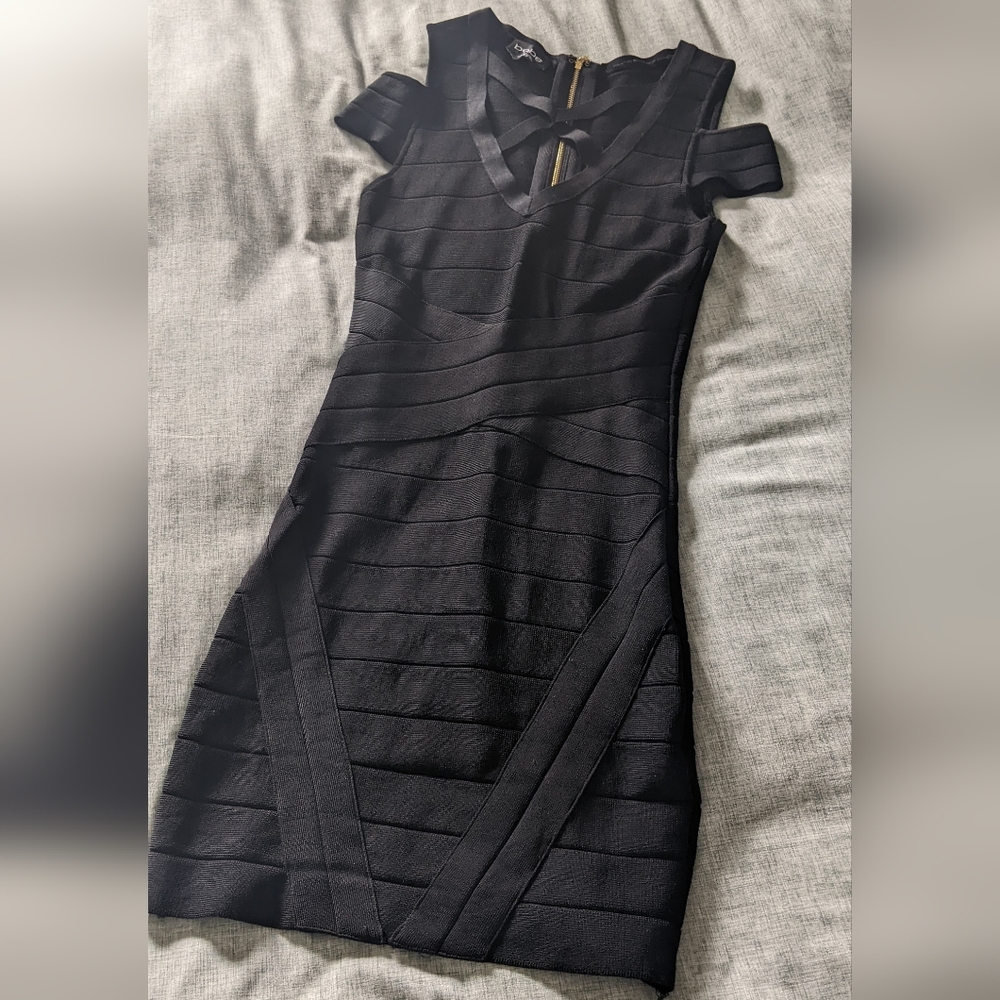 Bebe Black Bodycon Bandage Dress, size XS